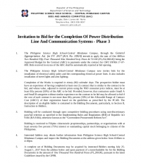 Invitation to Bid for the Completion Of Power Distribution Line And Communication Systems - Phase 3