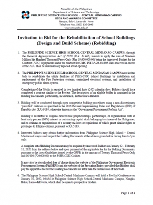 Invitation to Bid for the Rehabilitation of School Buildings (Design and Build Scheme) (Rebidding)