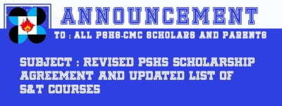 Revised PSHS Scholarship Agreement and updated list of S&amp;T Courses